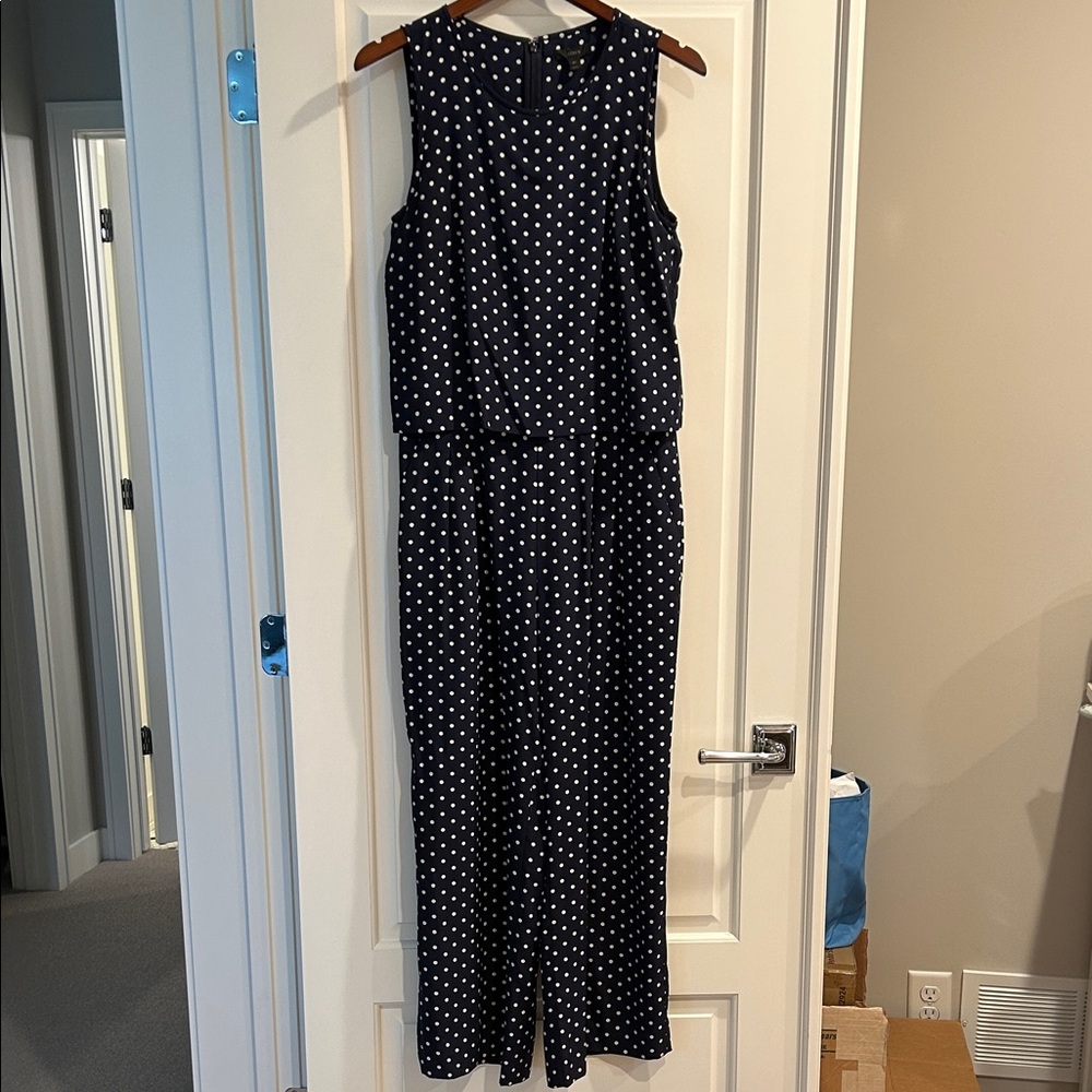 J. Crew Navy Polka Dot Jumpsuit